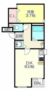 1DKの間取り画像