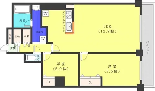 PRIME URBAN札幌 RIVER FRONT【2階】の間取り