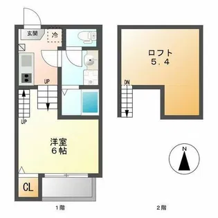 ハーモニーテラス二ツ橋【205号室】の間取り