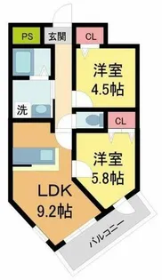 グロリオーサ門戸【302号室】の間取り