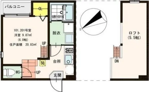 大阪府大阪市東住吉区桑津1丁目【アパート】の間取り