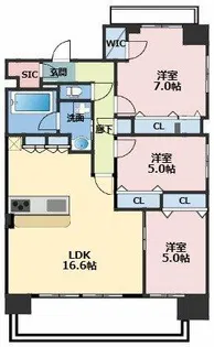 スプランディッド本町グラン【17階】の間取り