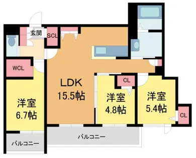 ル・ブラン香櫨園【202号室】の間取り
