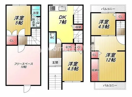 大阪府八尾市上之島町南3丁目【一戸建】の間取り