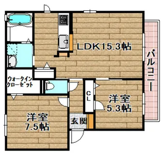 シャーメゾン宮田B棟【B201号室】の間取り