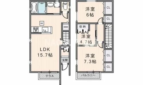 大阪府東大阪市玉串町東2丁目【一戸建】の間取り