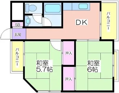 ハイツ二美園【4階】の間取り