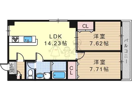 大阪府大阪市阿倍野区松虫通2丁目【マンション】の間取り