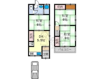 大阪府大阪市東住吉区湯里1丁目【テラスハウス】の間取り