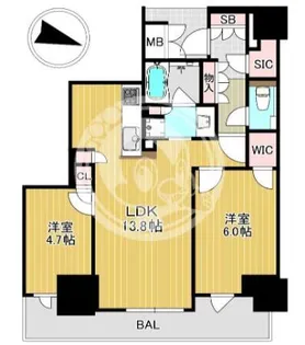 ザ ファインタワー大阪肥後橋【1102号室】の間取り