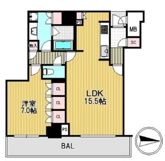 プレミストタワー大阪新町ローレルコート【20階】の間取り