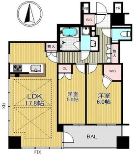 クレヴィアタワー御堂筋本町【601号室】の間取り