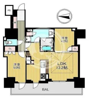 ローレルタワー御堂筋本町【21階】の間取り