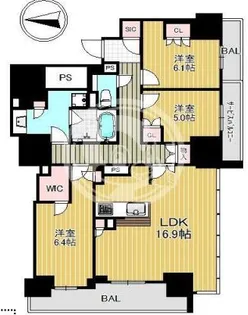ローレルタワー御堂筋本町【23階】の間取り