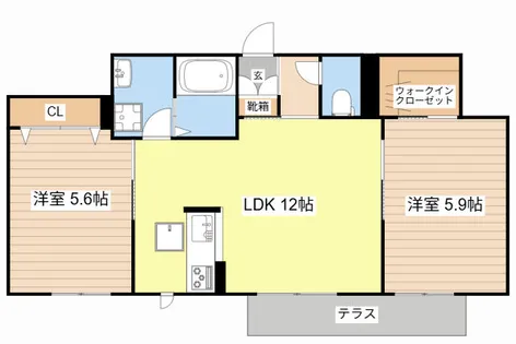ベレオ IWAHATA【0102号室】の間取り