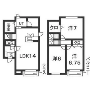 北海道札幌市東区北二十六条東19丁目【テラスハウス】の間取り