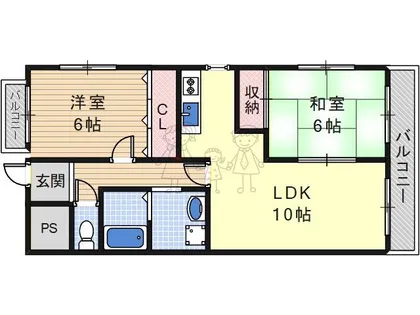 大阪府大阪市住吉区我孫子3丁目【マンション】の間取り