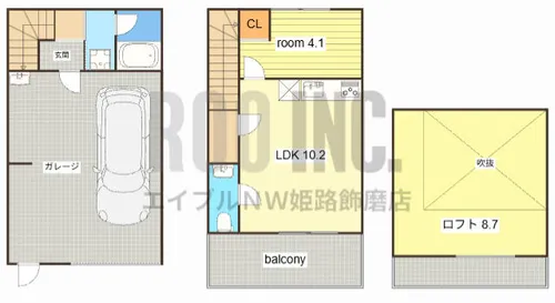 姫路市広畑区蒲田ガレージハウス【2号室】の間取り