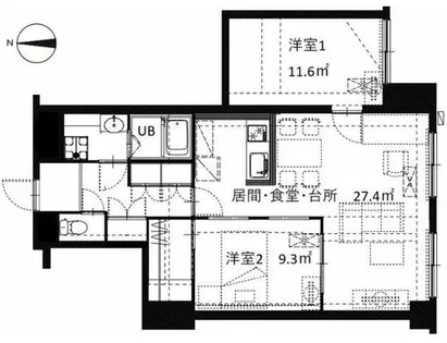 シルクヴェール城乾【203号室】の間取り