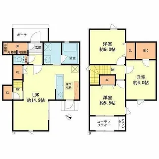 福岡県大野城市瓦田4丁目【テラスハウス】の間取り