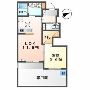 パークビュー ウェスト玉手【105号室】の間取り