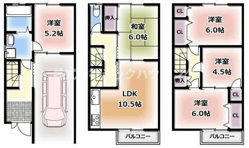 大阪府寝屋川市点野5丁目【一戸建】の間取り