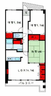 グラシア久宝園【5階】の間取り