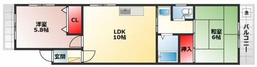 コーポ河中Ⅲ【3-A号室】の間取り