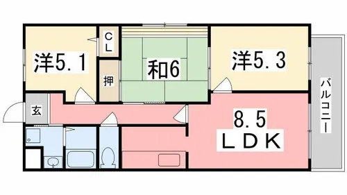 ハピネス見野【5階】の間取り