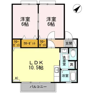 ウィンディアおだ A【105号室】の間取り
