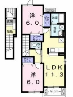 ヴィラグッドラックA棟【2階】の間取り