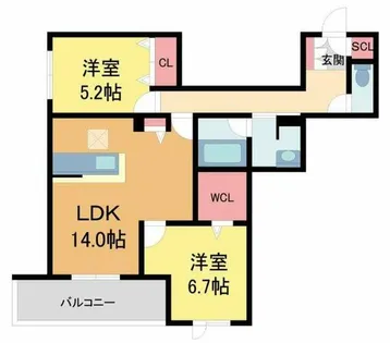 シャーメゾングランデール御影【102号室】の間取り