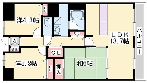 ラヴィーヌ砥堀【202号室】の間取り