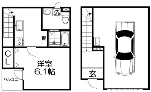 高野道ガレージハウスB棟【105号室】の間取り