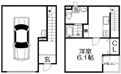 高野道ガレージハウスC棟【105号室】の間取り