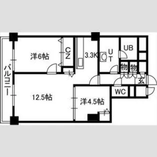 PRIME URBAN札幌 RIVER FRONT【13階】の間取り