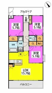 アルテハイム宮ノ陣Ⅱ【3階】の間取り