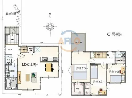 大阪府大阪市東住吉区桑津5丁目【一戸建】の間取り