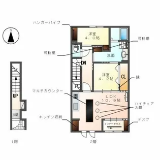 (仮)あま市新居屋又屋敷新築アパート【2階】の間取り