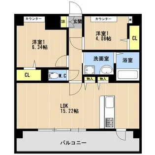 LIBTH博多住吉PREMIER【1402号室】の間取り