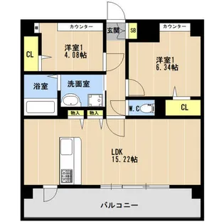 LIBTH博多住吉PREMIER【1403号室】の間取り