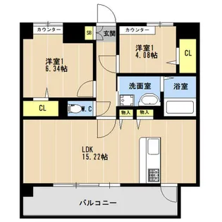 LIBTH博多住吉PREMIER【1404号室】の間取り