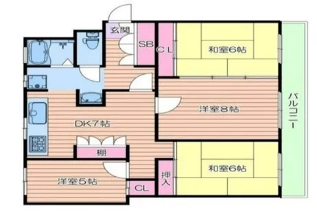 有楽箕面ハイツ7号棟【2階】の間取り
