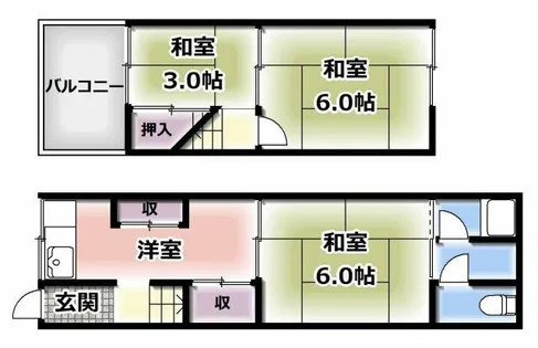 大阪府四條畷市米崎町【テラスハウス】の間取り