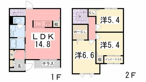 兵庫県姫路市広畑区蒲田3丁目【テラスハウス】の間取り