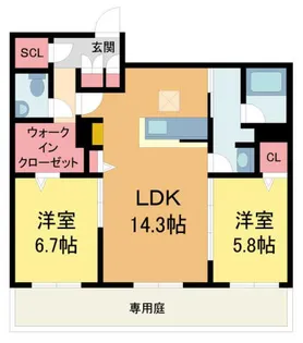 シャーメゾンガーデンズ芦屋翠ヶ丘【102号室】の間取り