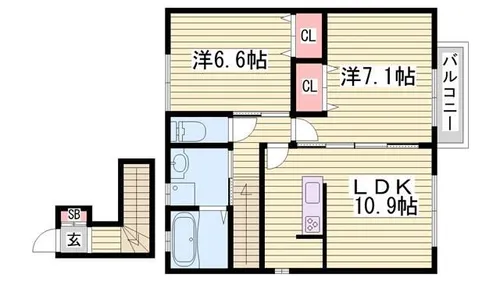 カーサ・デルソーレKHK B棟【2階】の間取り