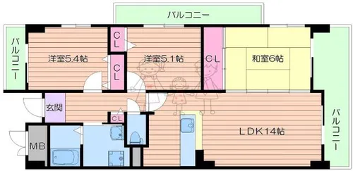 カステッロはなふさ長居【1階】の間取り