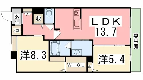 オカバ姫路青山シャーメゾンB棟【1階】の間取り