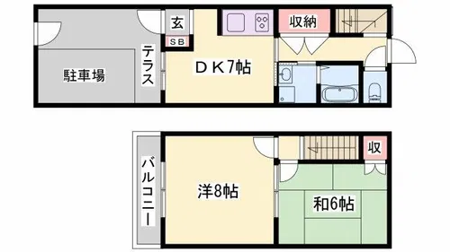 テラスハウス富士才【1号室】の間取り
